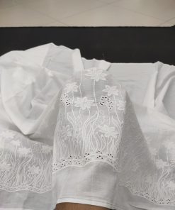 White Color Cotton Hakoba Embroidery Fabric For Women's Kurta