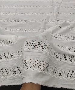 White color RFD Cotton Hakoba all over border fabric for Women's Dress