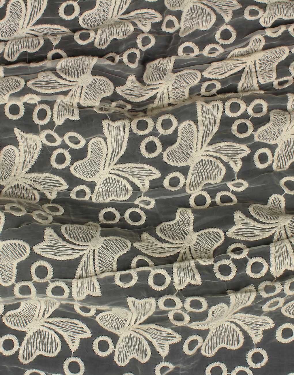White Color Printed Design on Glass Nylon Embroidered Dress Material Fabric - Image 7