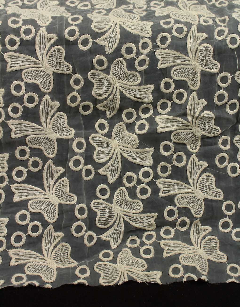 White Color Printed Design on Glass Nylon Embroidered Dress Material Fabric - Image 6