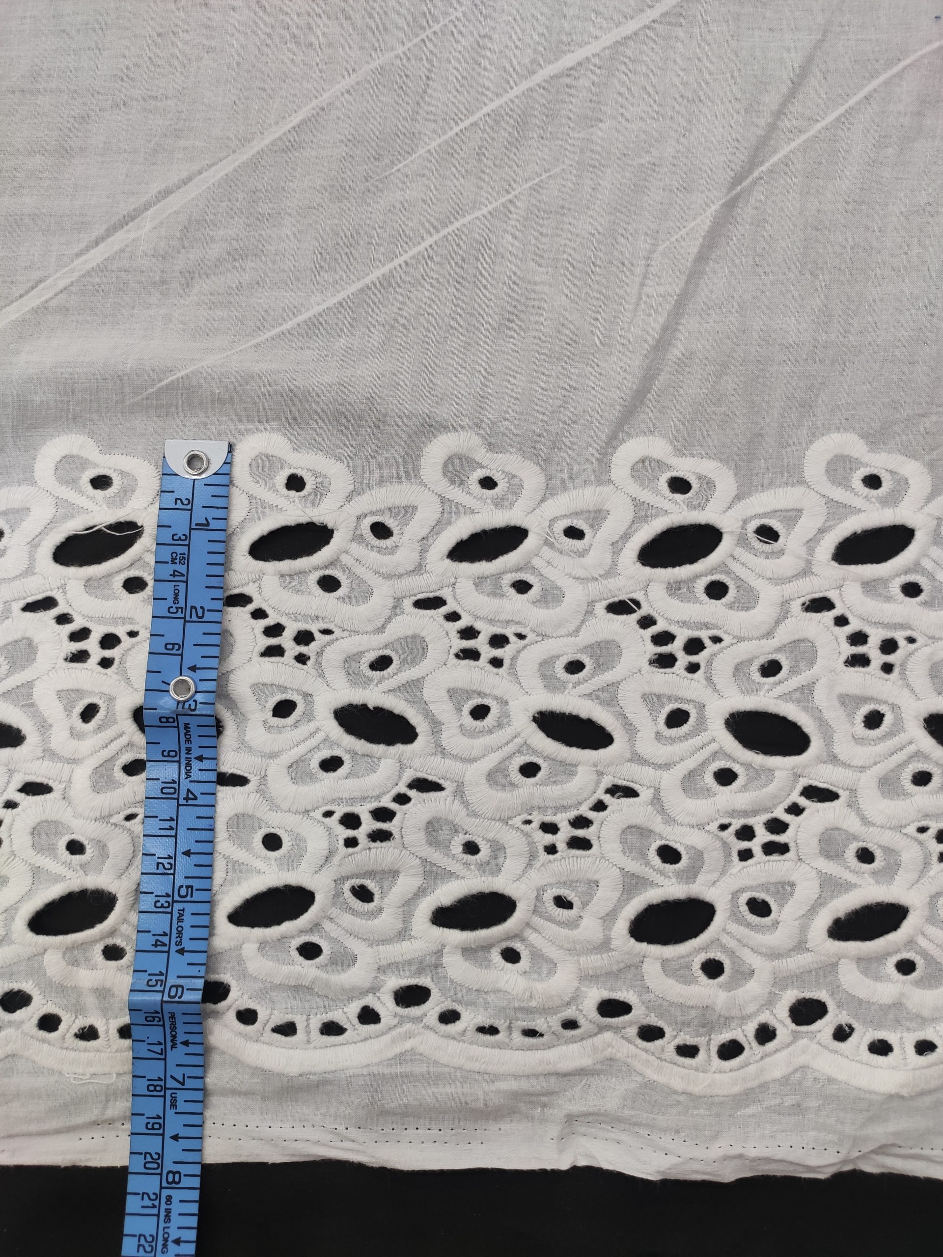 White color Cotton Cambric Embroidery Dyeable fabric for Women's Kurta(One-sided Border) - Image 3