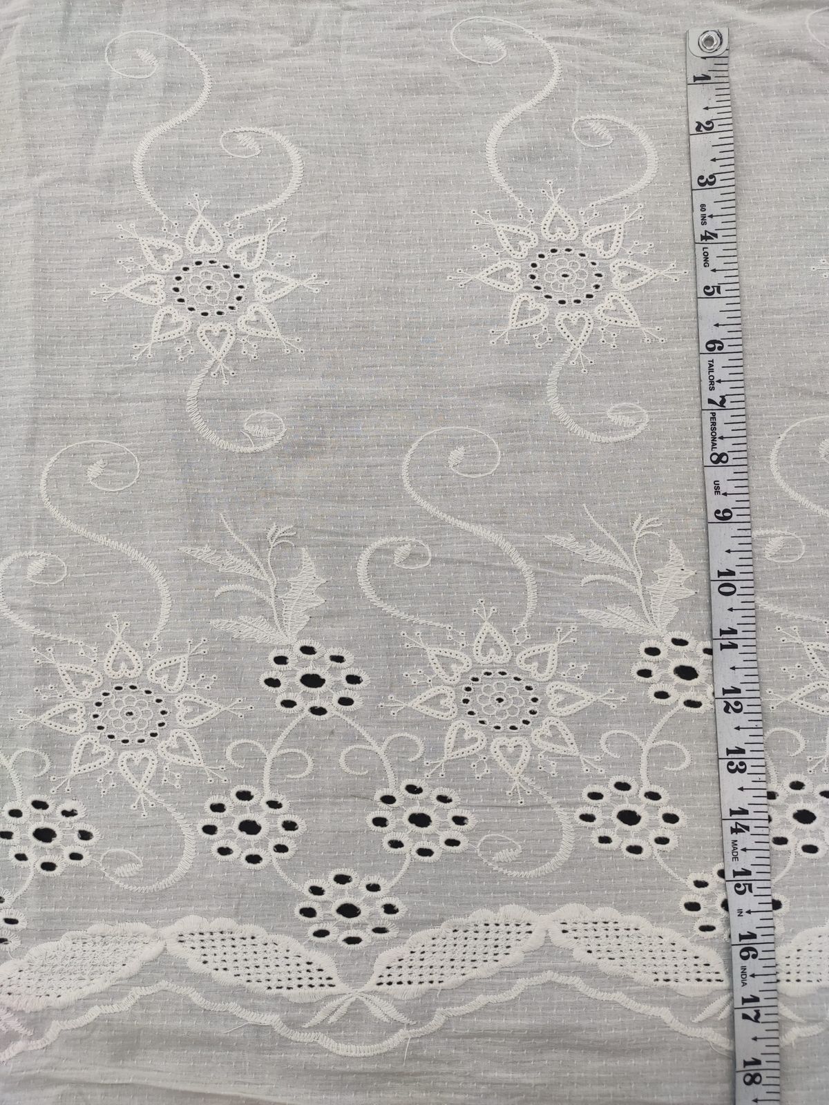 White Color Floral Print on Cotton Embroidered Dress Material Fabric