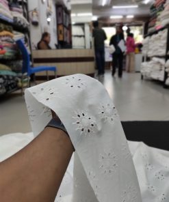 White color Rfd Cotton Hakoba Fabric for Women's Dress