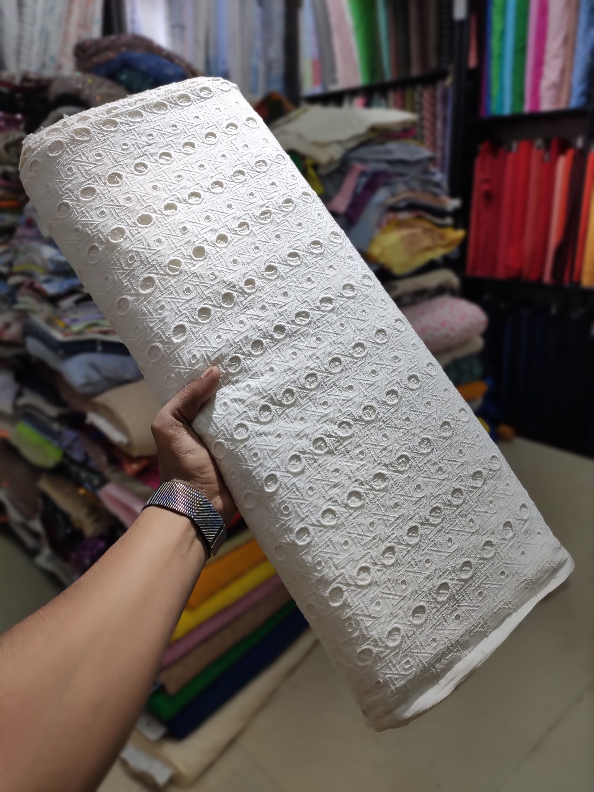 White color Cotton Cambric Embroidery Dyeable fabric for Women's Kurta - Image 2