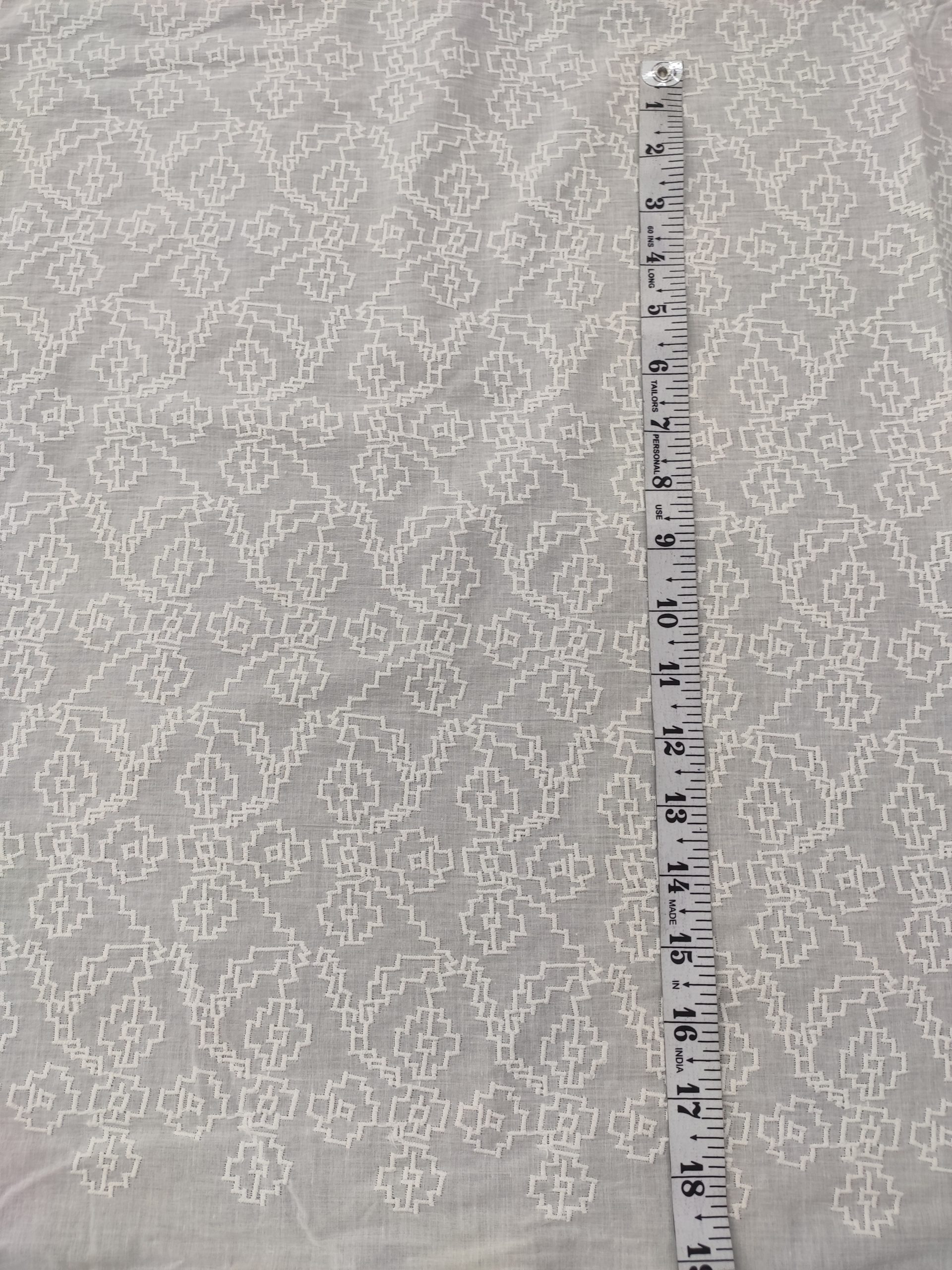 White Color Cotton Embroidered Dress Material Fabric - Image 3