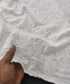 White Color Cotton Embroidered Dress Material Fabric