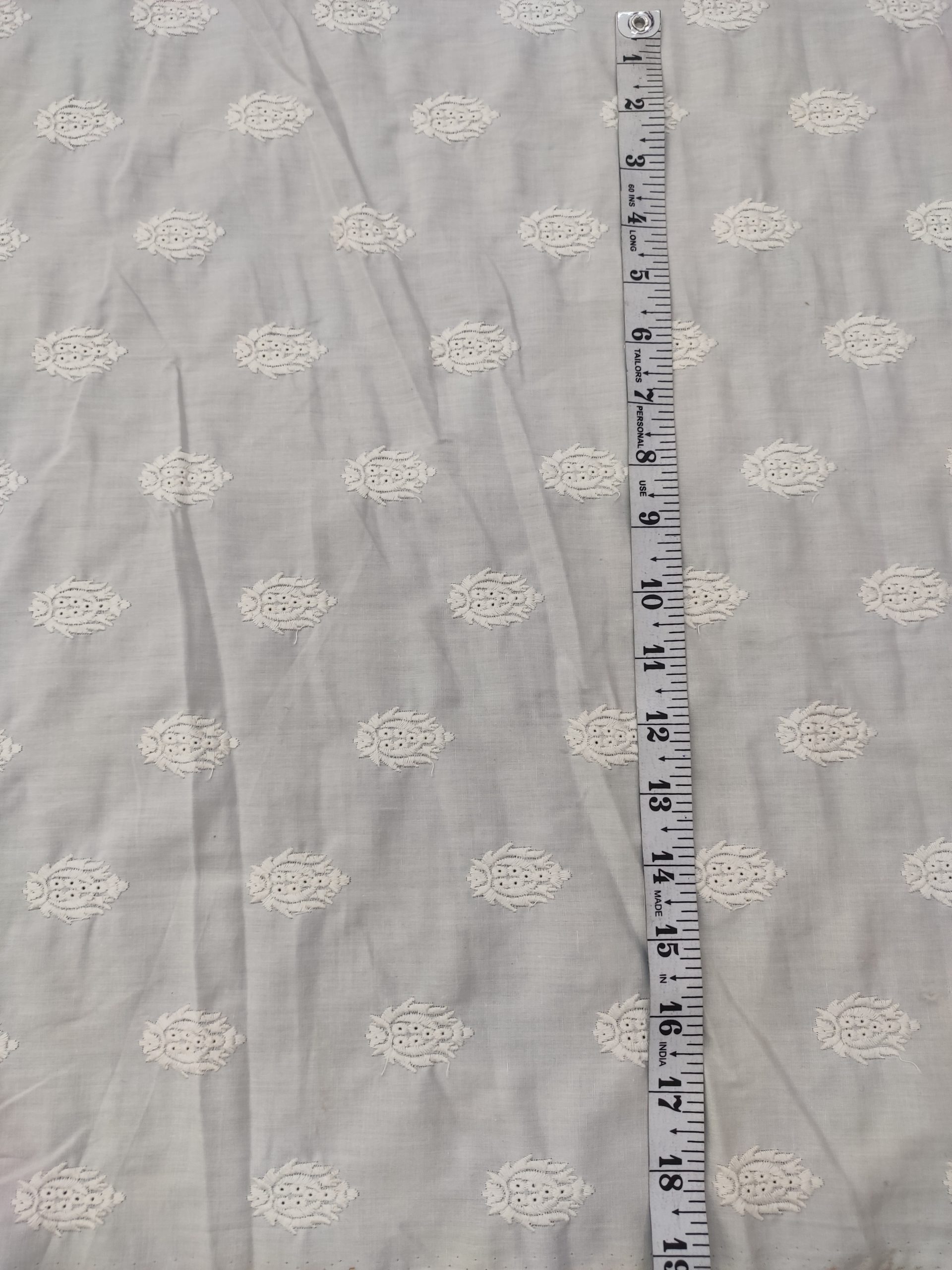White Color Printed Design on Cotton Poplin Embroidered Dress Material Fabric - Image 3
