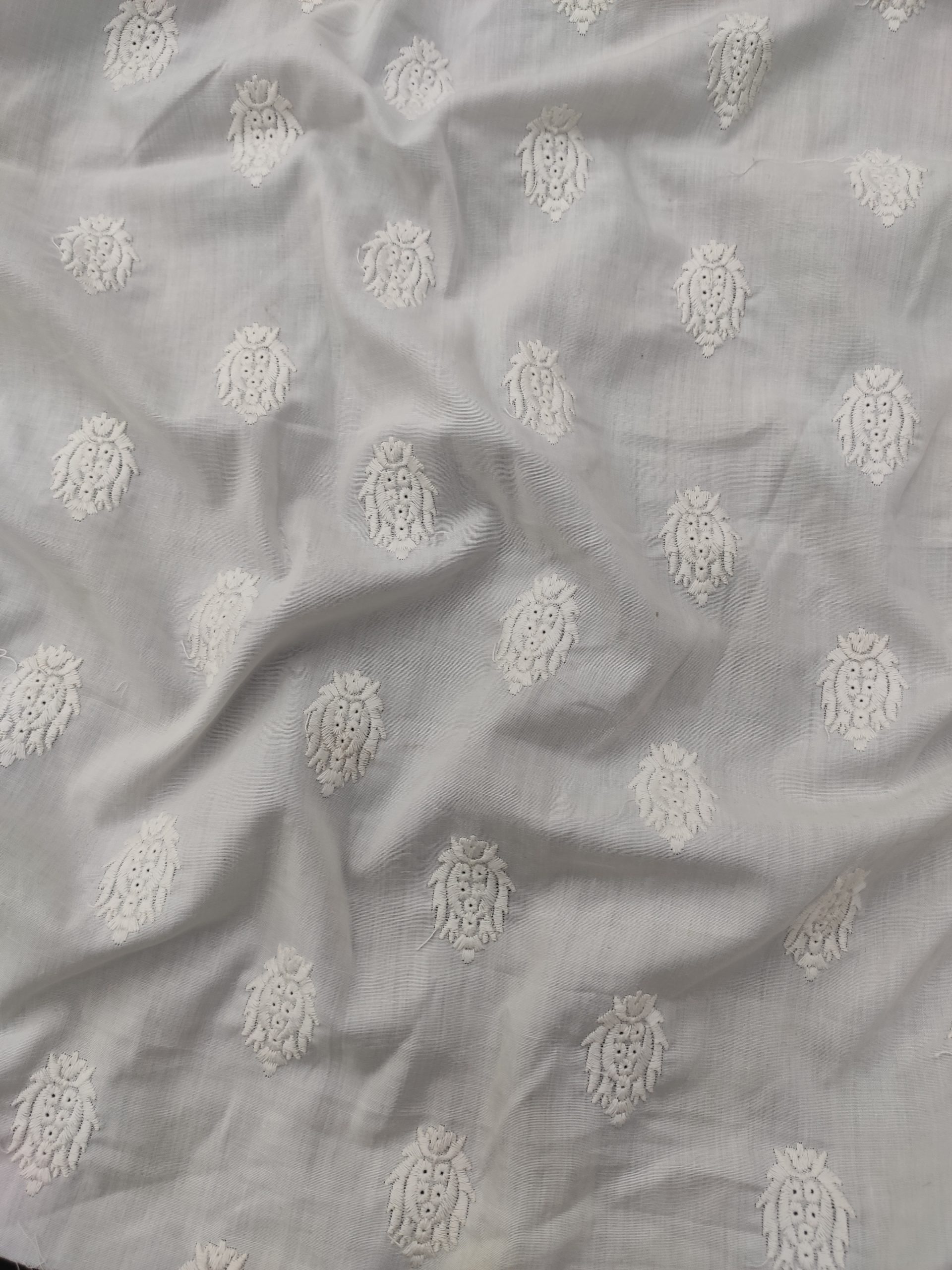 White Color Printed Design on Cotton Poplin Embroidered Dress Material Fabric - Image 4