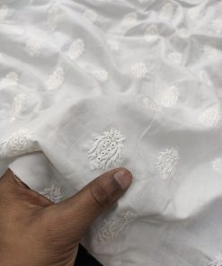 White Color Printed Design on Cotton Poplin Embroidered Dress Material Fabric
