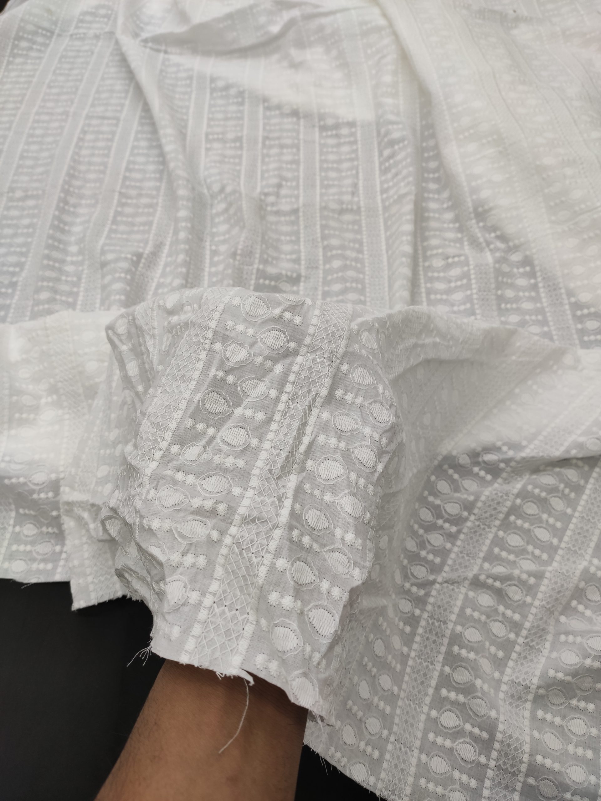 White color Cotton Cambric Embroidery Dyeable fabric for Men's Kurta