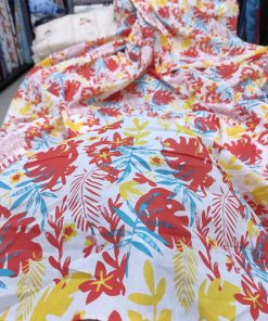 White base color Floral print on Cotton cambric fabric for Women's Dress