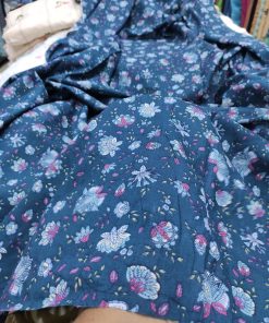 Navy Blue base color Floral print on Cotton Cambric fabric for Women's Kurta