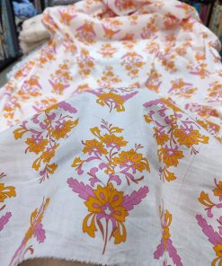 White base color Floral print on Cotton Poplin fabric for Kids nightsuit