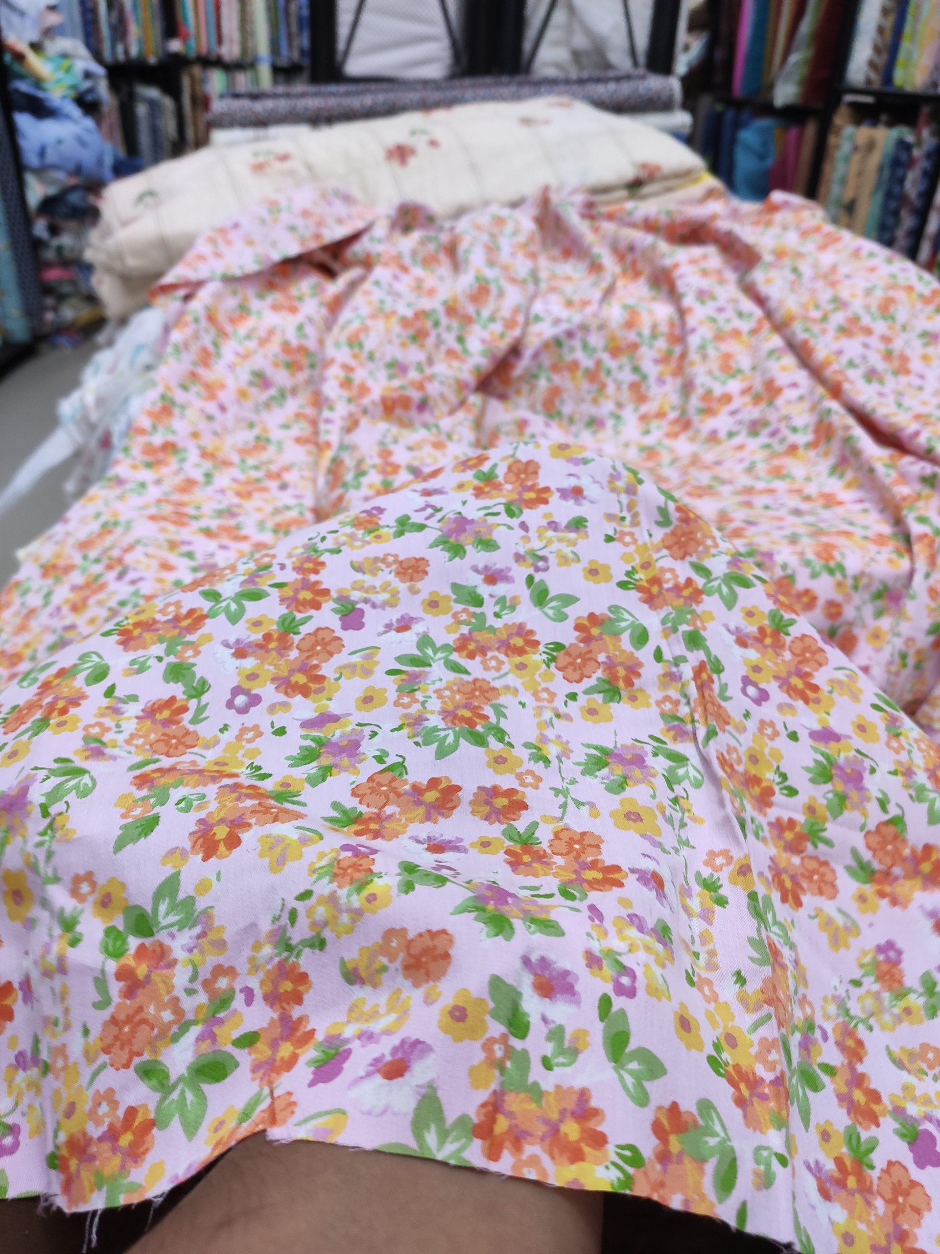 Baby Pink base color Floral print on Cotton Satin Fabric For Women's Kurti