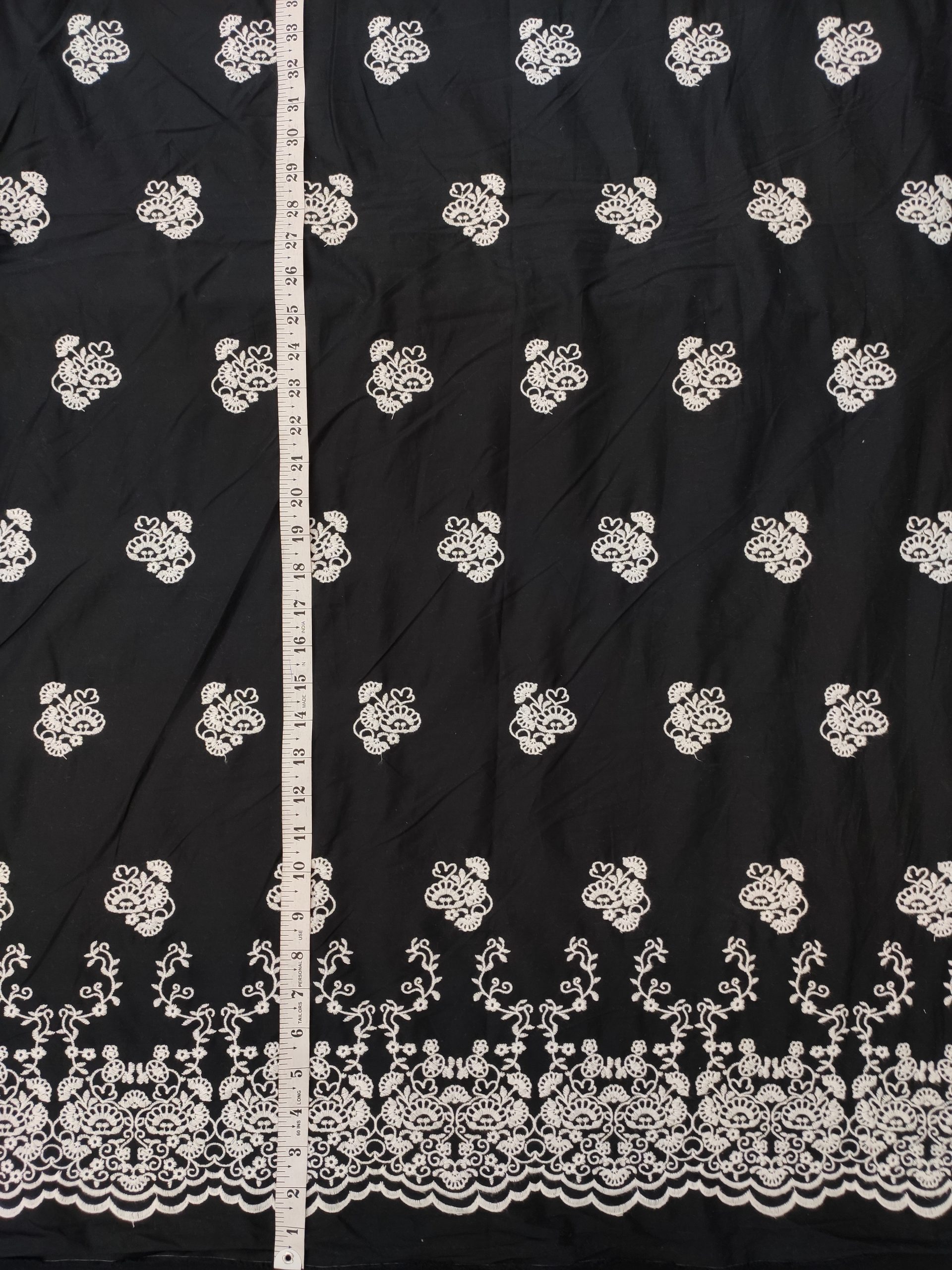 Black base White Embroidery Cotton Poplin Border Boota fabric for Women's Dress - Image 3