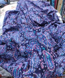 Navy Blue base color Paisley print on Cotton Voile Lurex Fabric For Women's Kurta