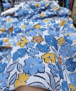 White base color Floral print on Cotton Cambric fabric for Women's Dress