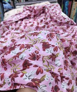 Pink base color Floral print on Cotton Cambric fabric for Women's Maxi Dress