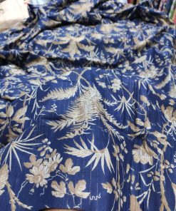 Navy blue base color Floral print on Cotton Cambric Lurex fabric for Women's Kurta