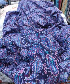 Navy Blue base color Paisley print on Cotton Voile Lurex Fabric For Women's Kurta