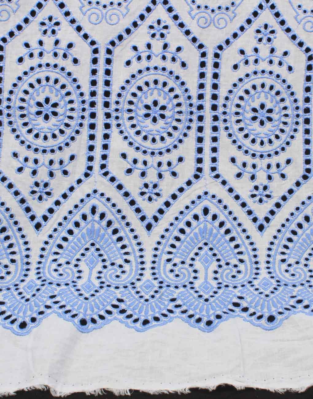 Off White Base Color Blue Embroidery on Cotton Hakoba Fabric For Women's Summer Dress - Image 6