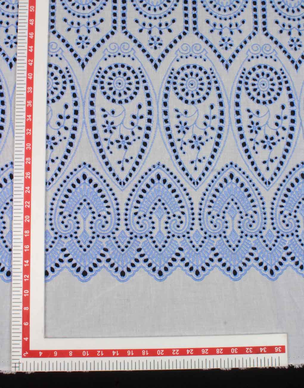 Off White Base Color Blue Embroidery on Cotton Hakoba Fabric For Women's Summer Dress - Image 5