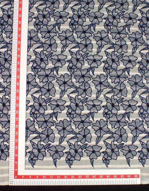White Base Color Blue Embroidery on Cotton Hakoba Fabric For Women's Kurti - Image 5