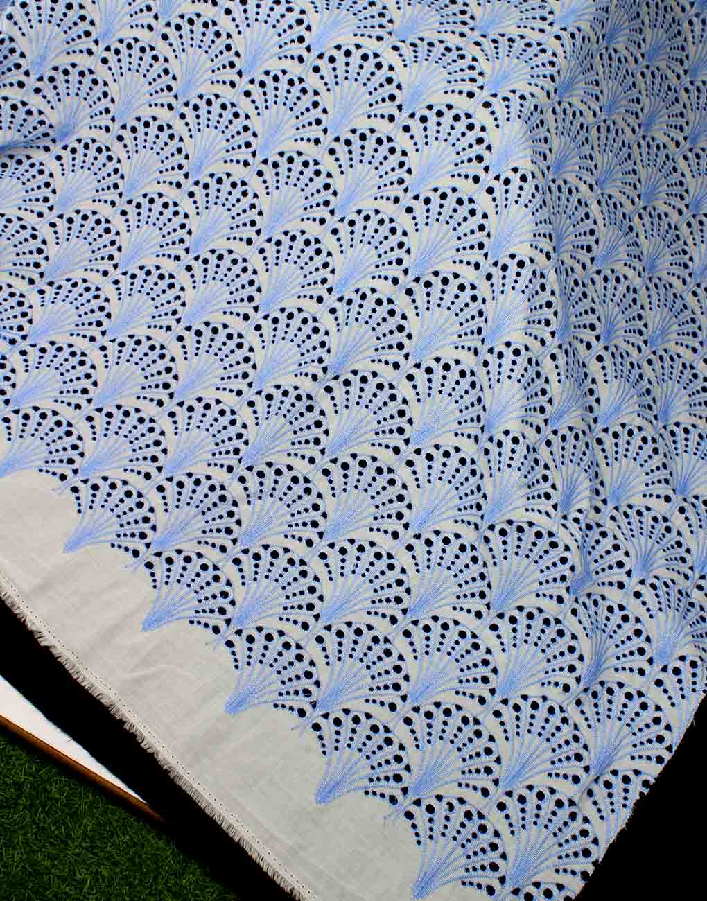 White Base Color Blue Embroidery on Cotton Hakoba Fabric For Women's Kurti - Image 2