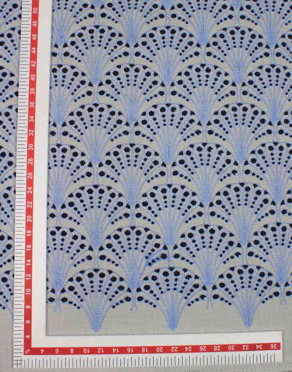 White Base Color Blue Embroidery on Cotton Hakoba Fabric For Women's Kurti - Image 3