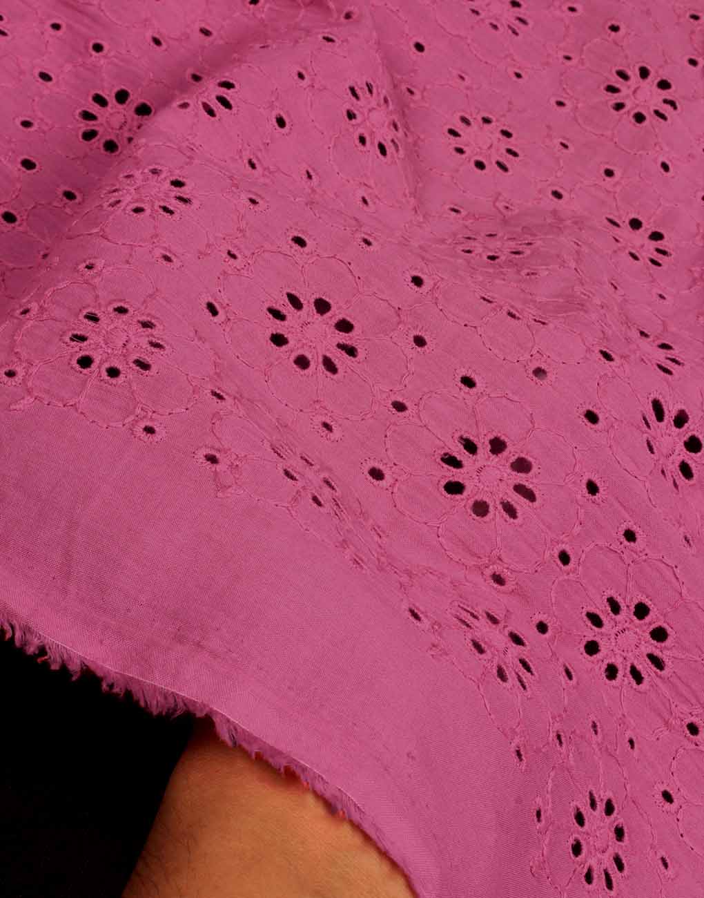 Pink Color Cotton Hakoba Embroidery Fabric For Women's Dress - Image 6