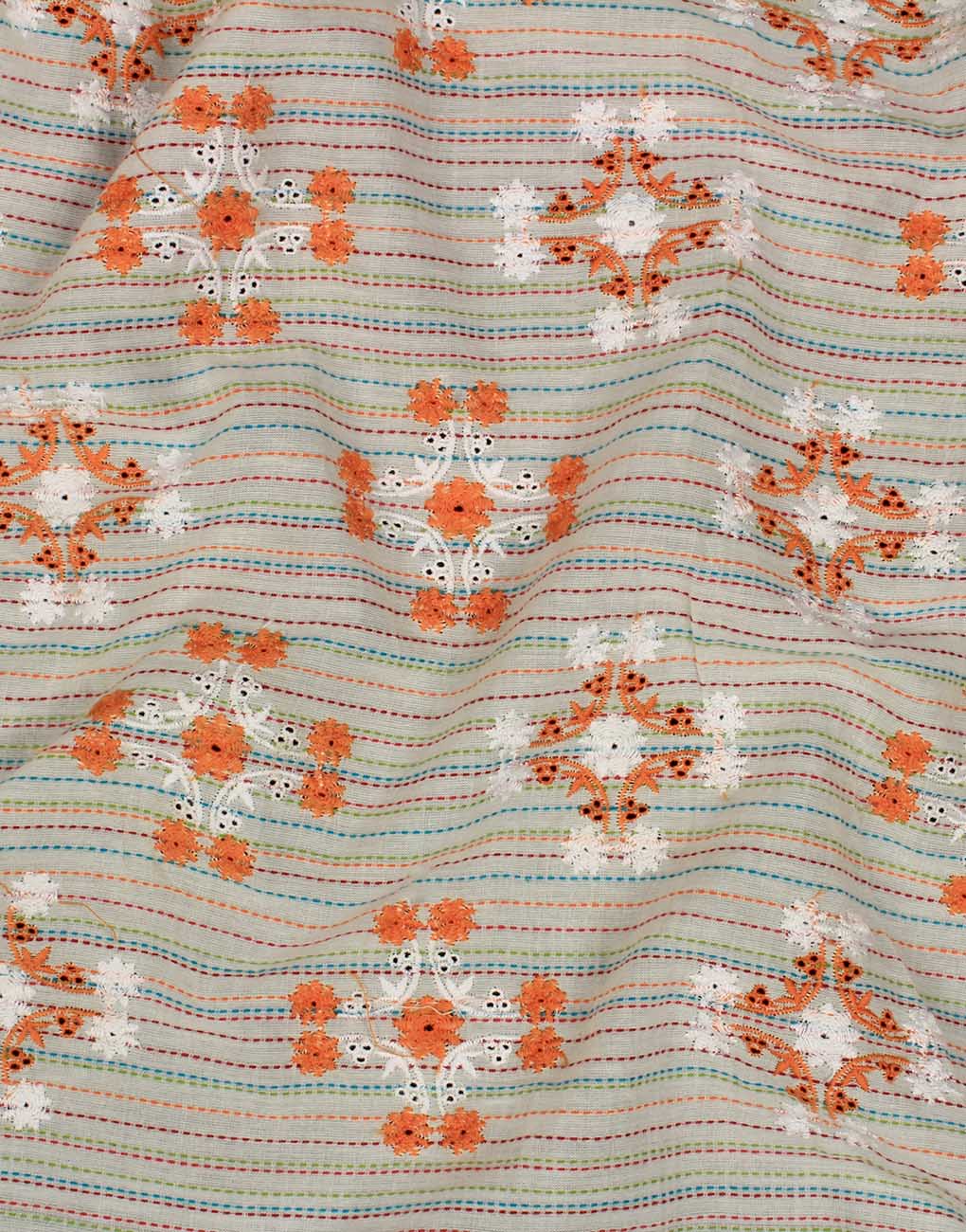 Multicolor Cotton Hakoba Embroidery Fabric For Women's Kurti - Image 7