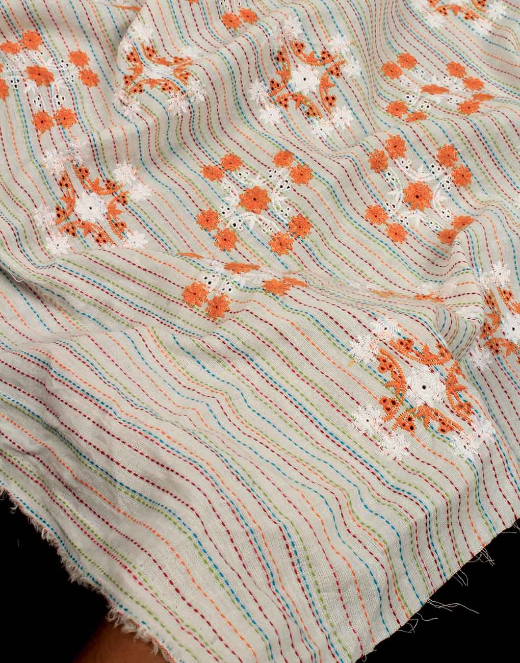 Multicolor Cotton Hakoba Embroidery Fabric For Women's Kurti - Image 6