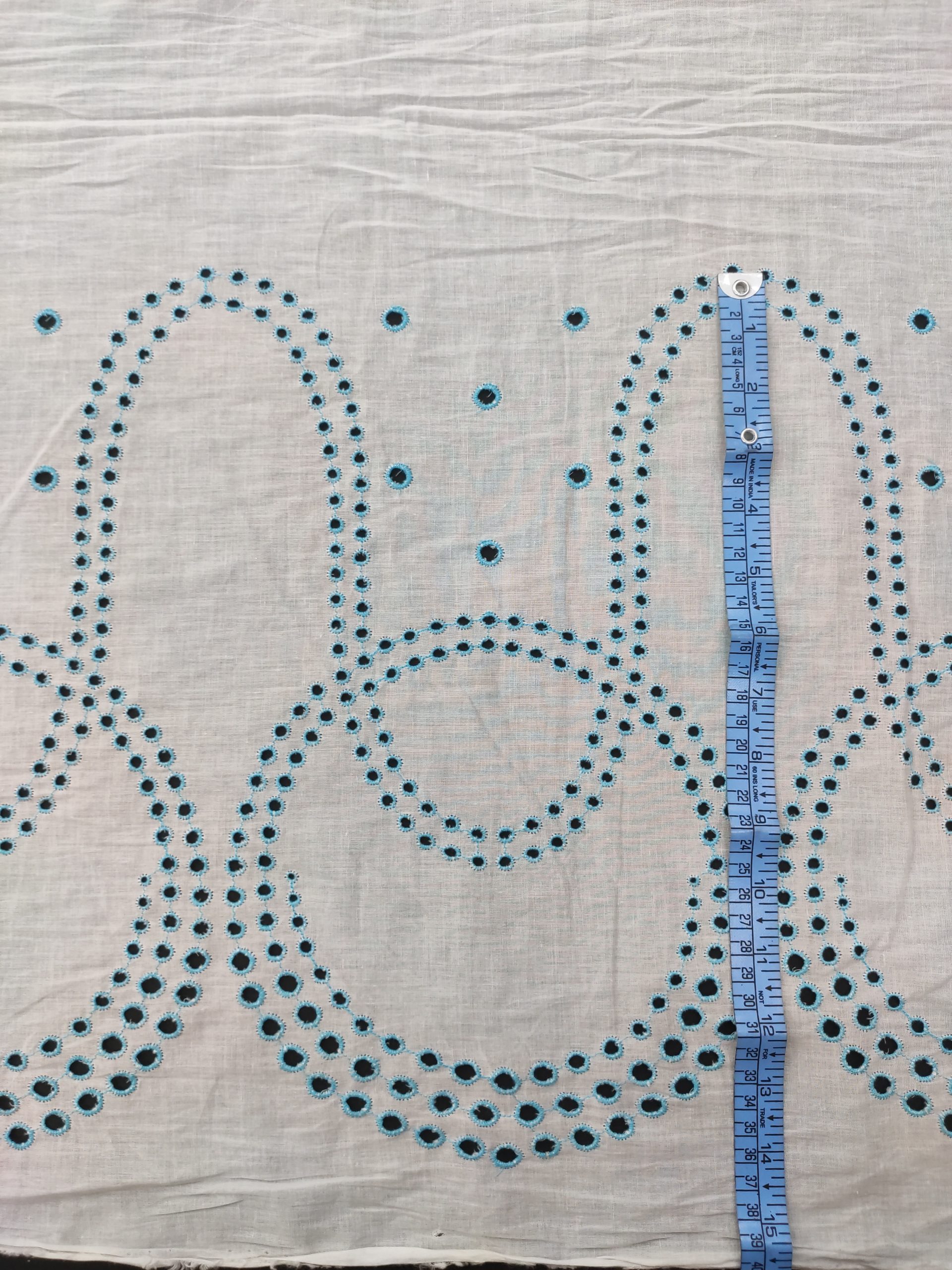 White Base Color Blue Embroidery on Cotton Hakoba Fabric For Women's Kurta - Image 3