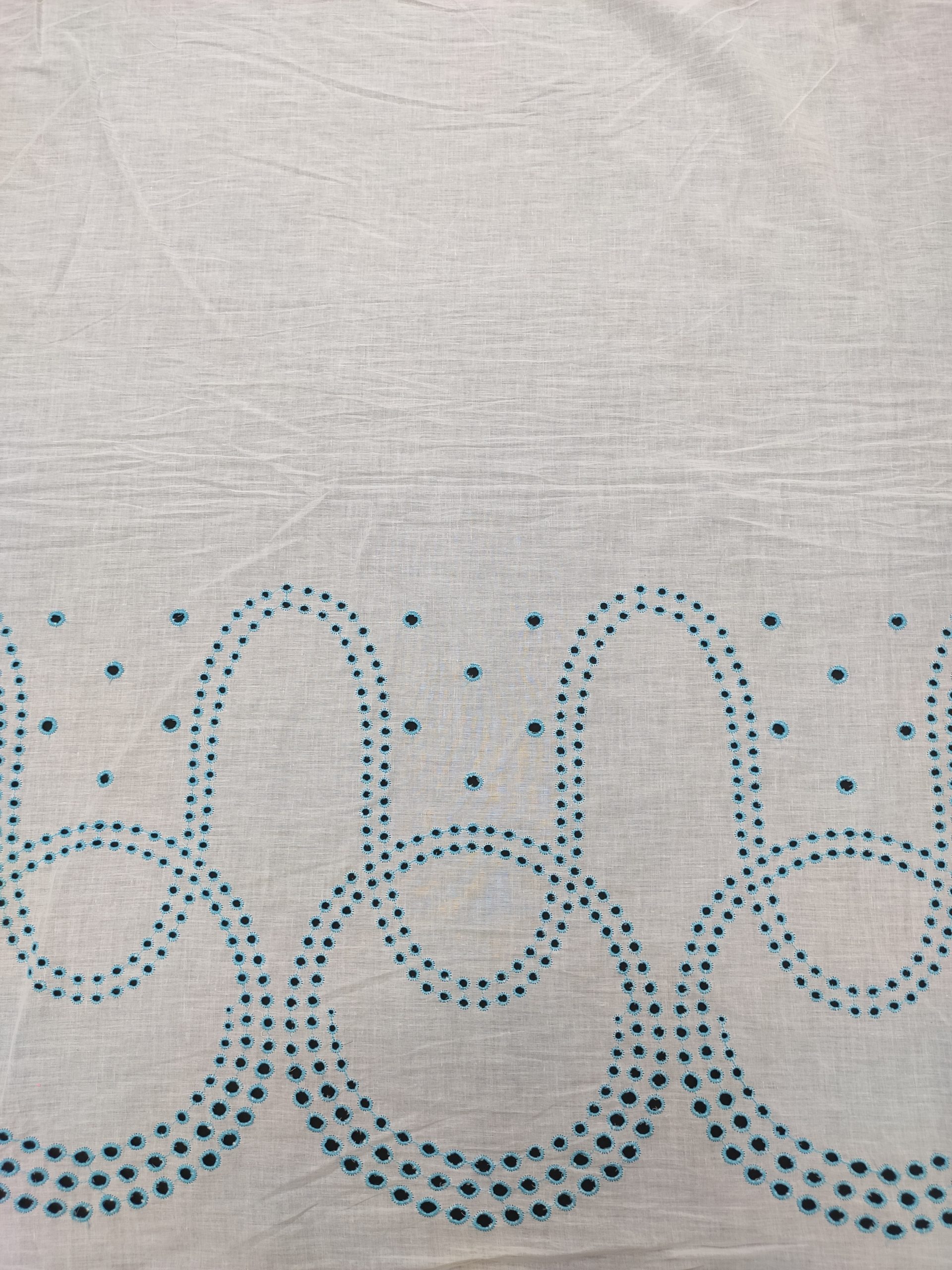 White Base Color Blue Embroidery on Cotton Hakoba Fabric For Women's Kurta - Image 4