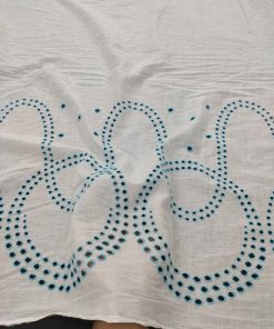 White Base Color Blue Embroidery on Cotton Hakoba Fabric For Women's Kurta