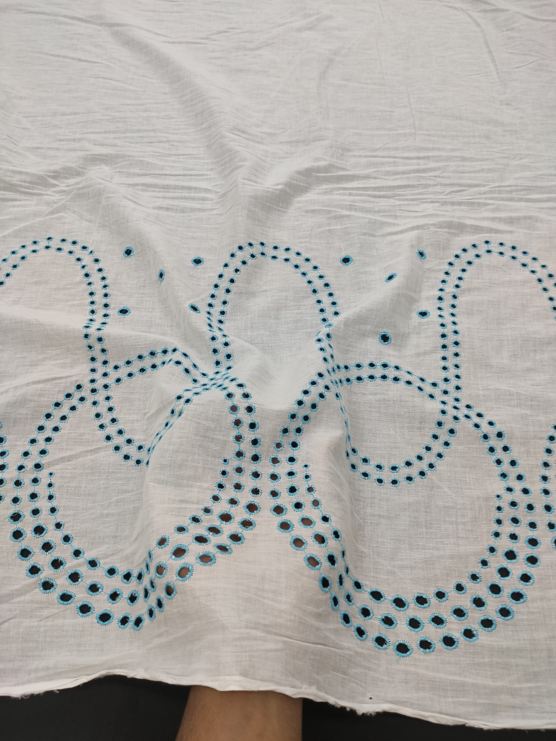 White Base Color Blue Embroidery on Cotton Hakoba Fabric For Women's Kurta