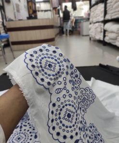 Off White Base Color Blue Embroidery on Cotton Hakoba Fabric For Women's Summer Dress