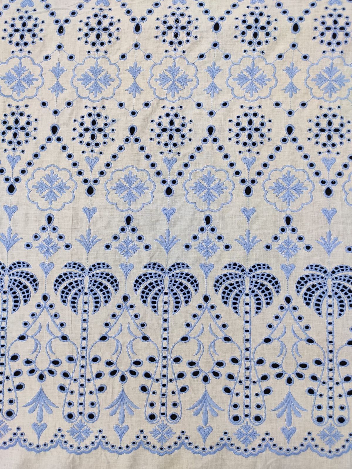 White Base Color Blue Embroidery on Cotton Hakoba Fabric For Women's Kurti