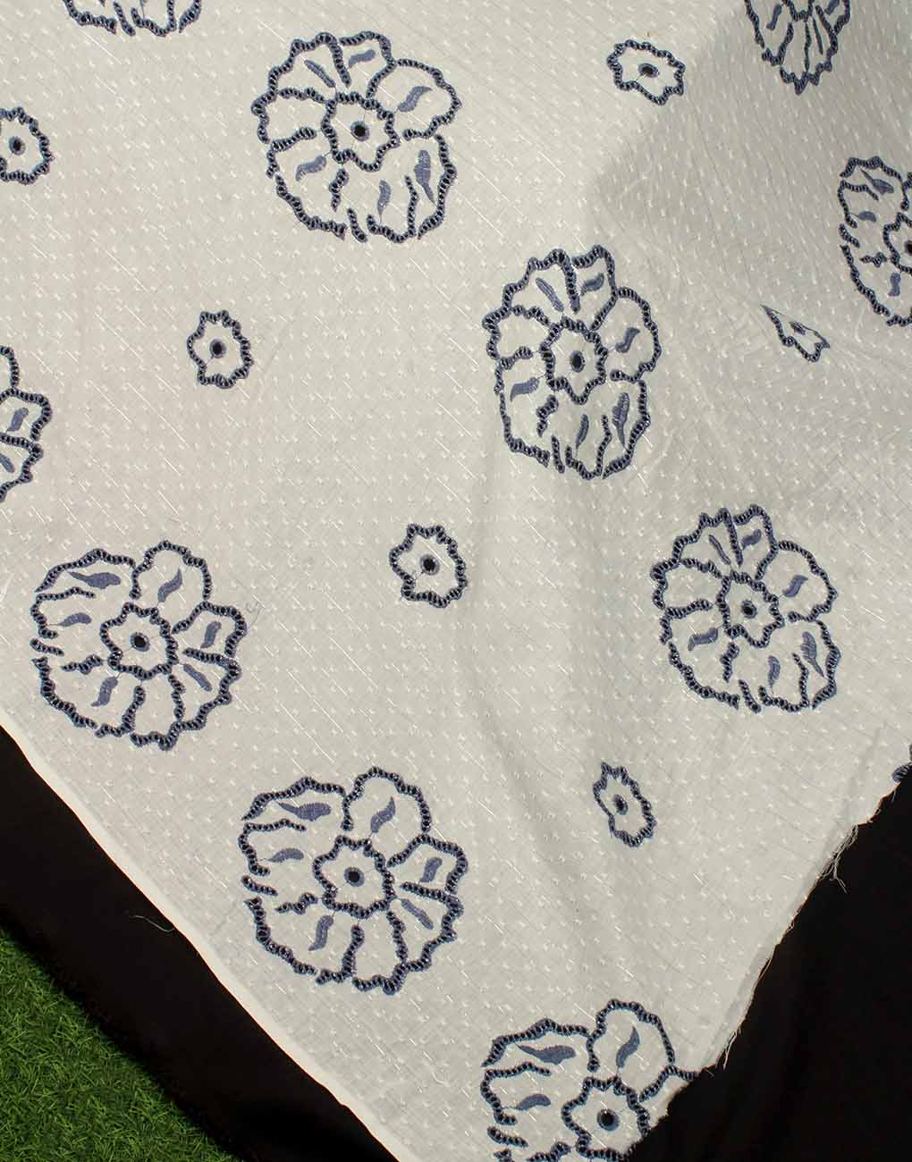 White Base Color Black Cotton Hakoba Embroidery Fabric For Women's Top - Image 7