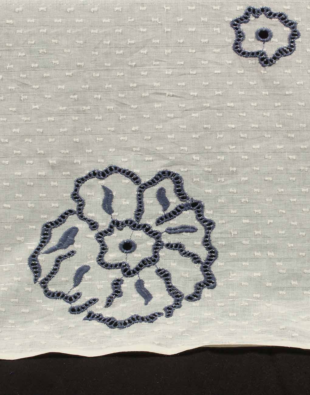 White Base Color Black Cotton Hakoba Embroidery Fabric For Women's Top - Image 6