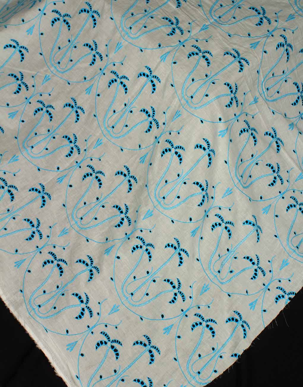 White Base Color Blue Embroidery on Cotton Hakoba Fabric For Women's Kurta - Image 7