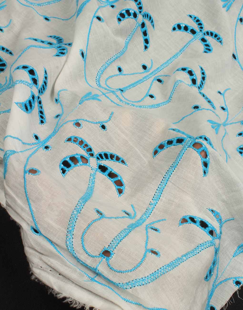 White Base Color Blue Embroidery on Cotton Hakoba Fabric For Women's Kurta - Image 6