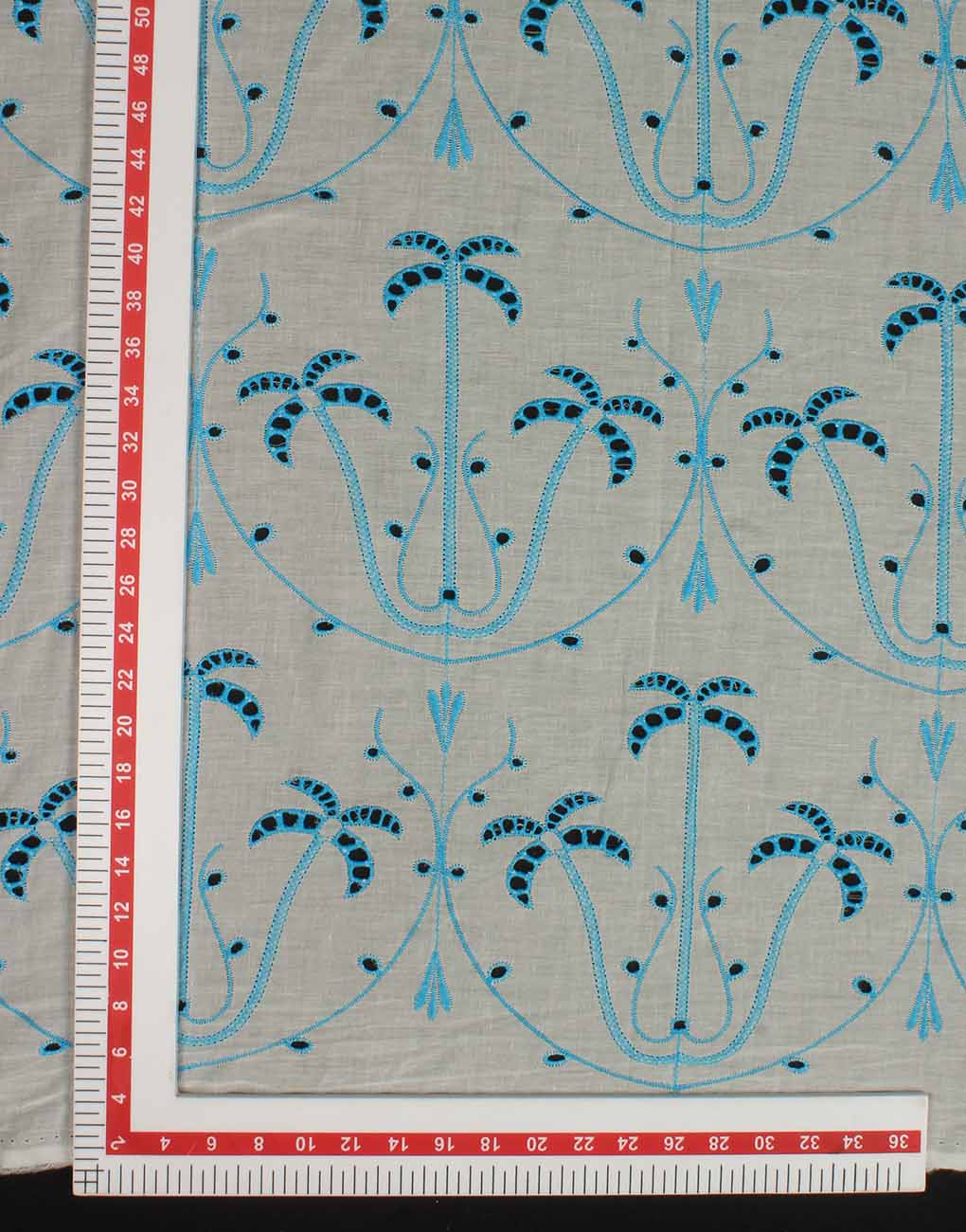 White Base Color Blue Embroidery on Cotton Hakoba Fabric For Women's Kurta - Image 5
