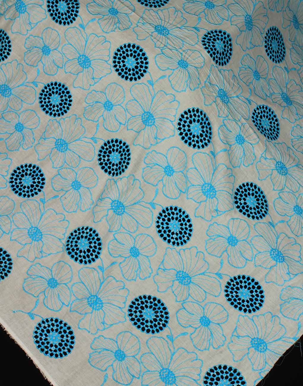 White Base Color Blue Embroidery on Cotton Hakoba Fabric For Women's Kurta - Image 7