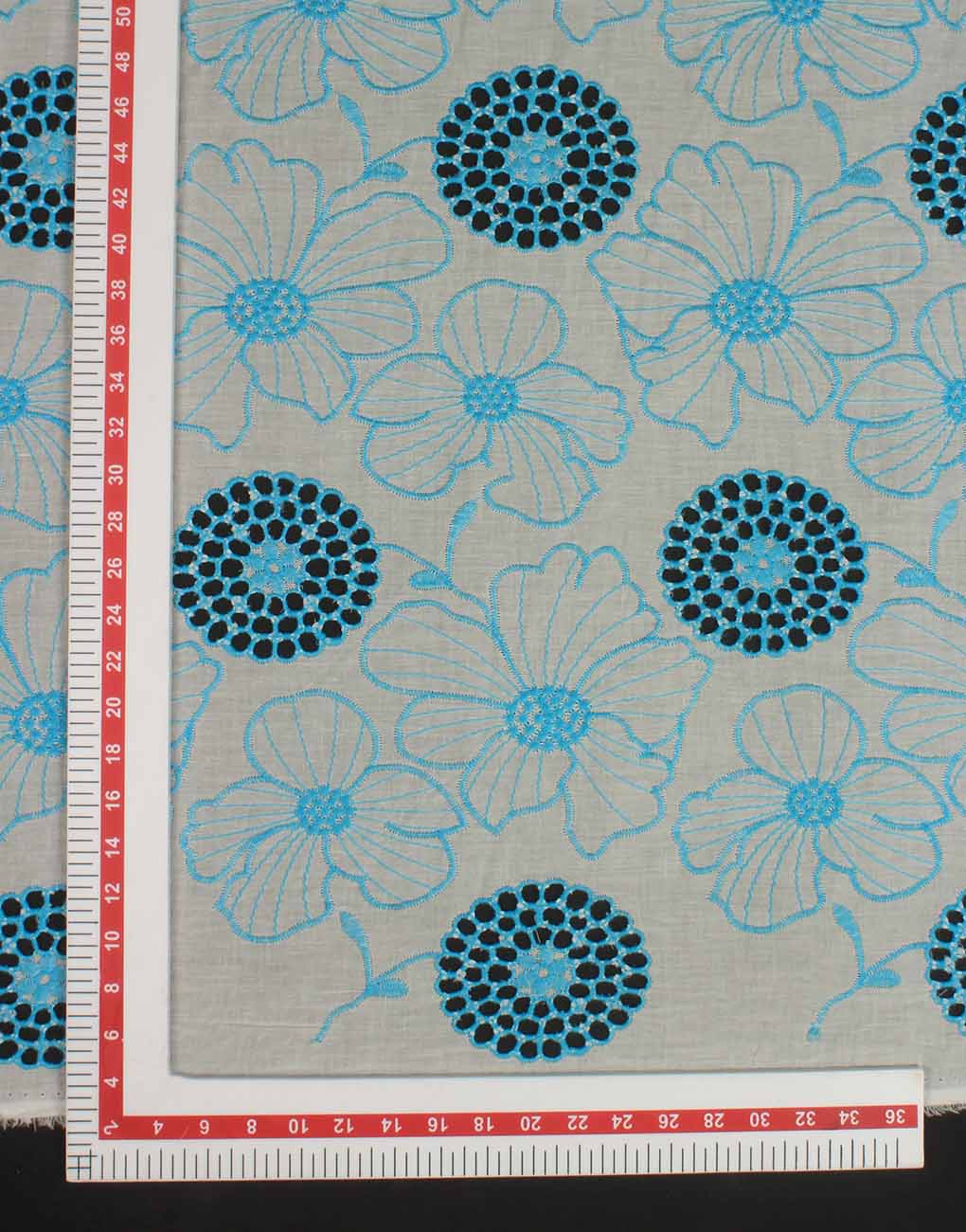 White Base Color Blue Embroidery on Cotton Hakoba Fabric For Women's Kurta - Image 5
