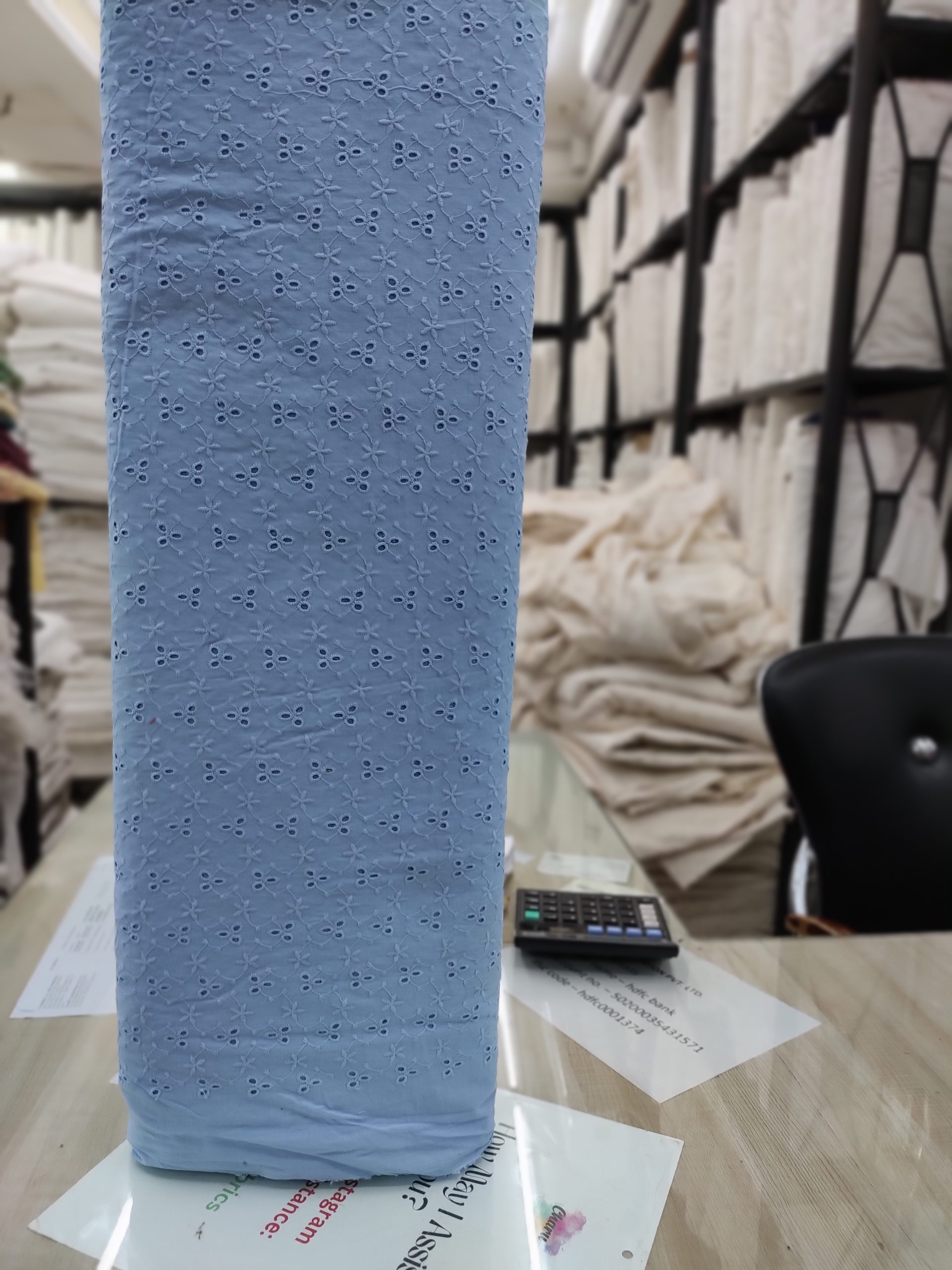 Blue Color Cotton Hakoba Embroidery Fabric For Women's Kurta - Image 2