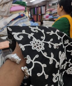 Black Color Cotton Hakoba Embroidery Fabric For Women's Kurta