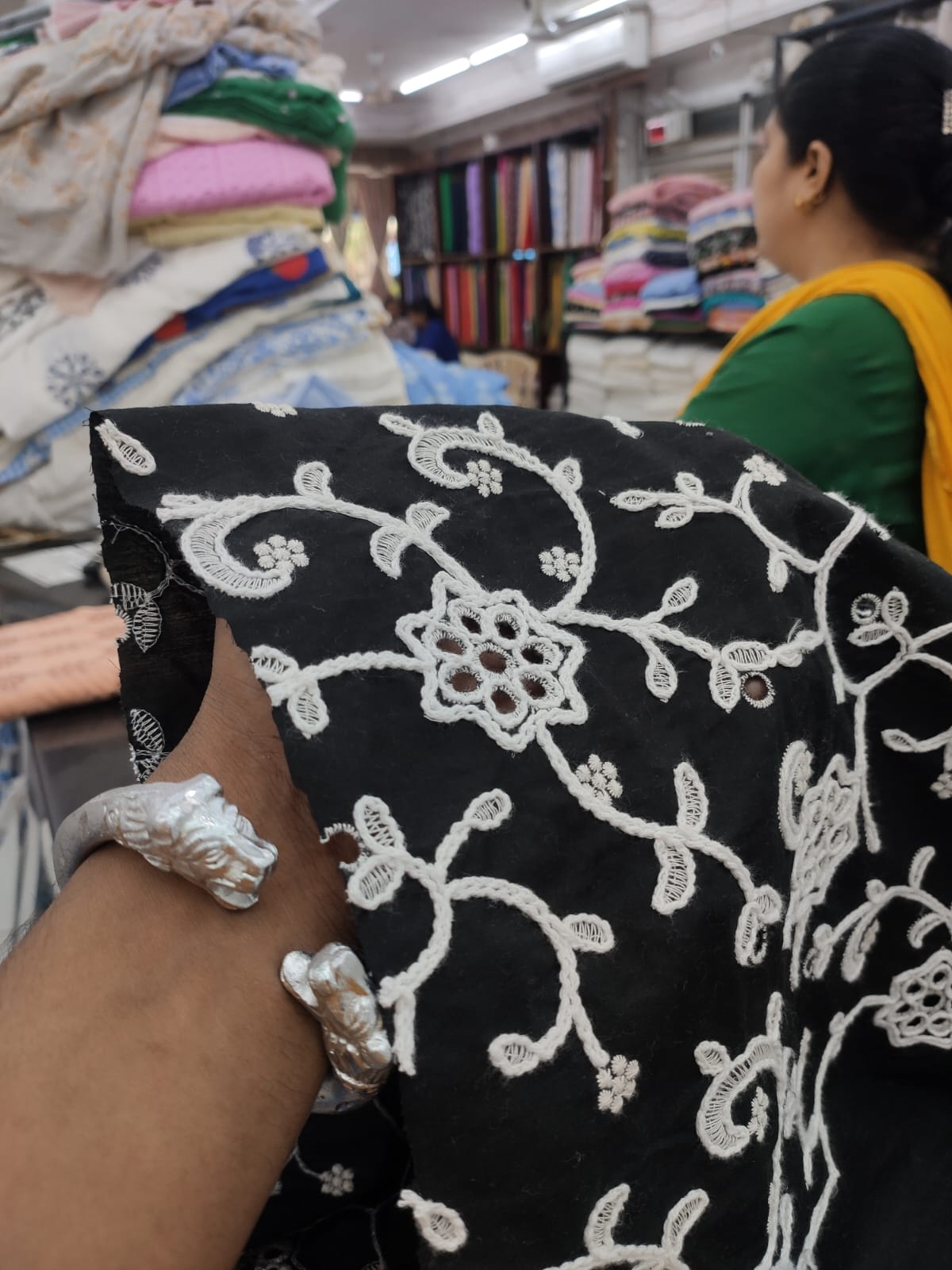 Black Color Cotton Hakoba Embroidery Fabric For Women's Kurta