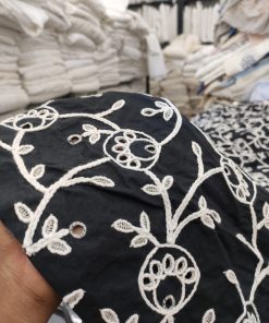 Black Color Cotton Hakoba Embroidery Fabric For Women's Kurta