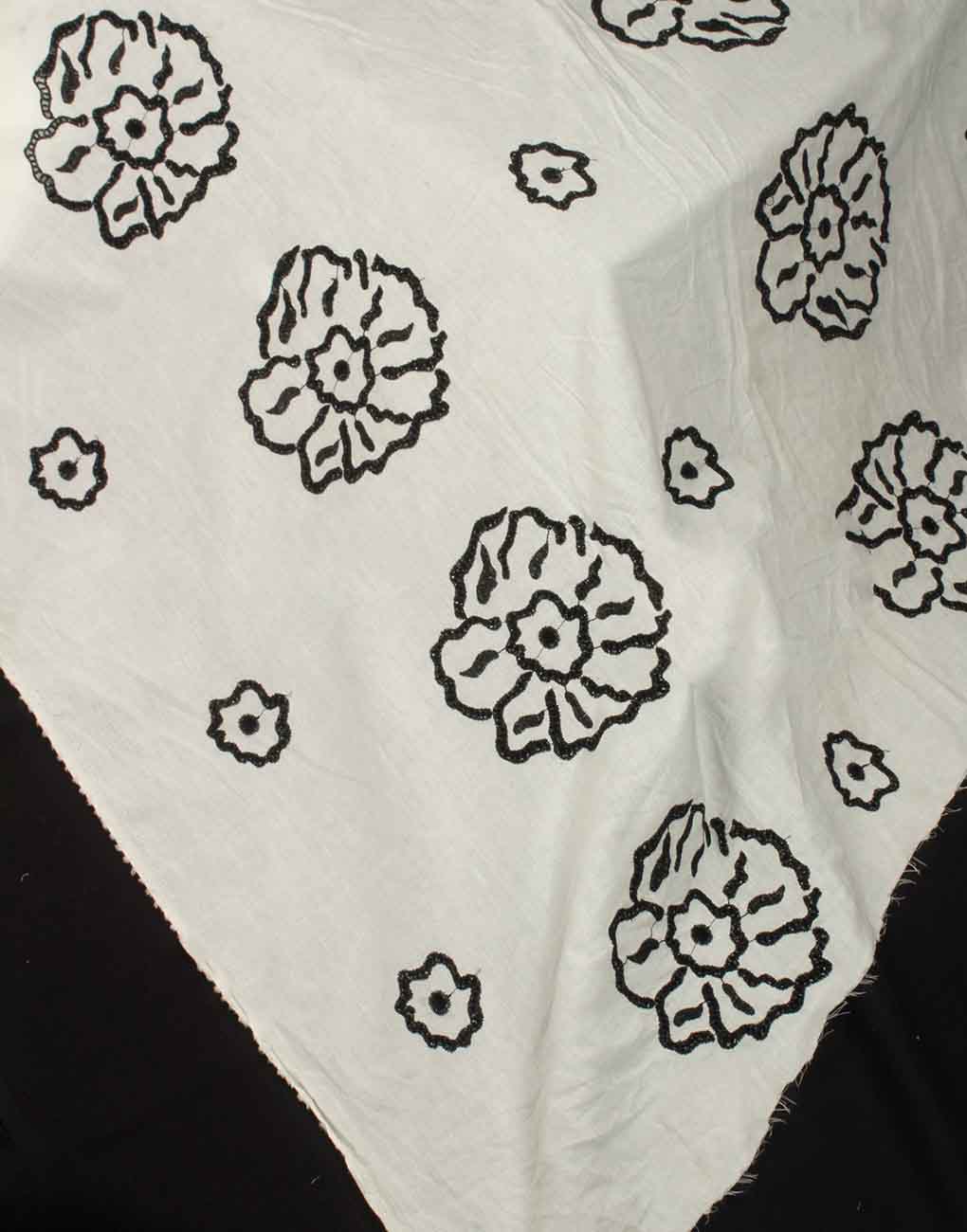 White Cotton Embroidery – Black Big & Small Floral Design - Image 2